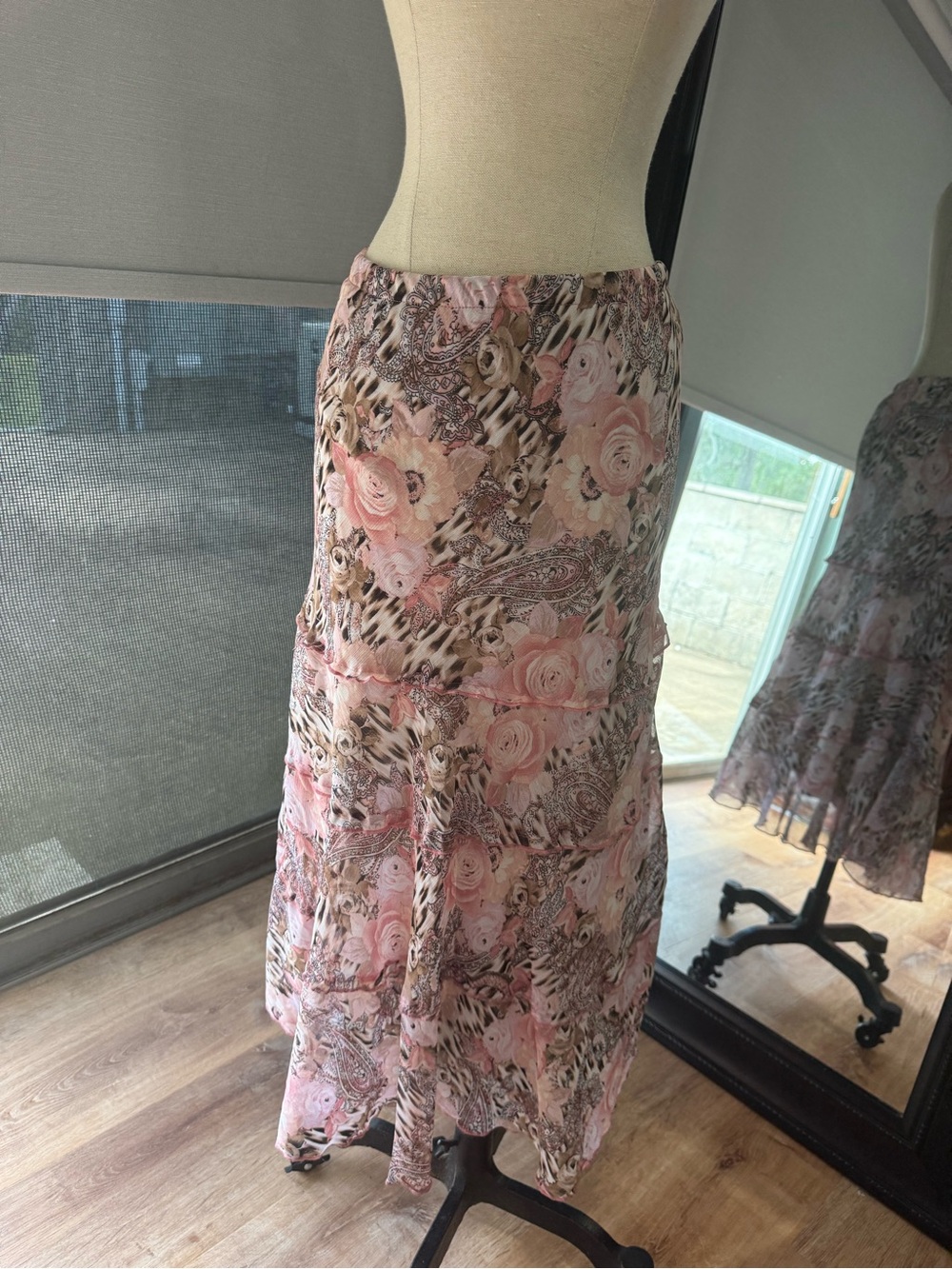 Y2K Pink Floral Tiered Women's Skirt